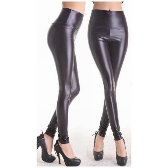 Pants - Black Faux Leather Leggings